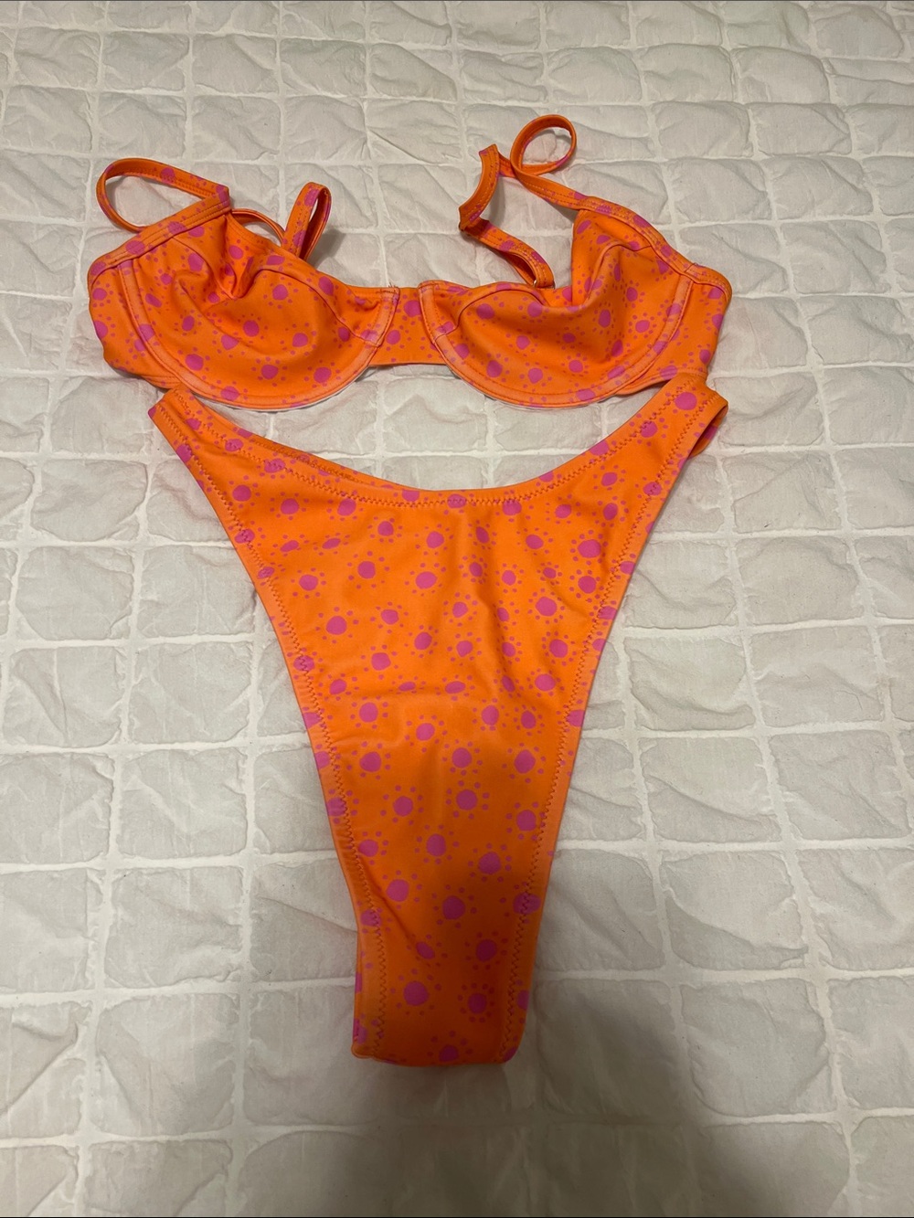 Vibrant Orange Pink Polka Dot Bikini Set